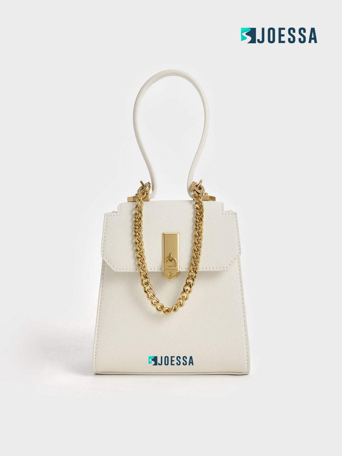 JOESSA™- Geometric Top Handle Chain-Link Bag - Cream