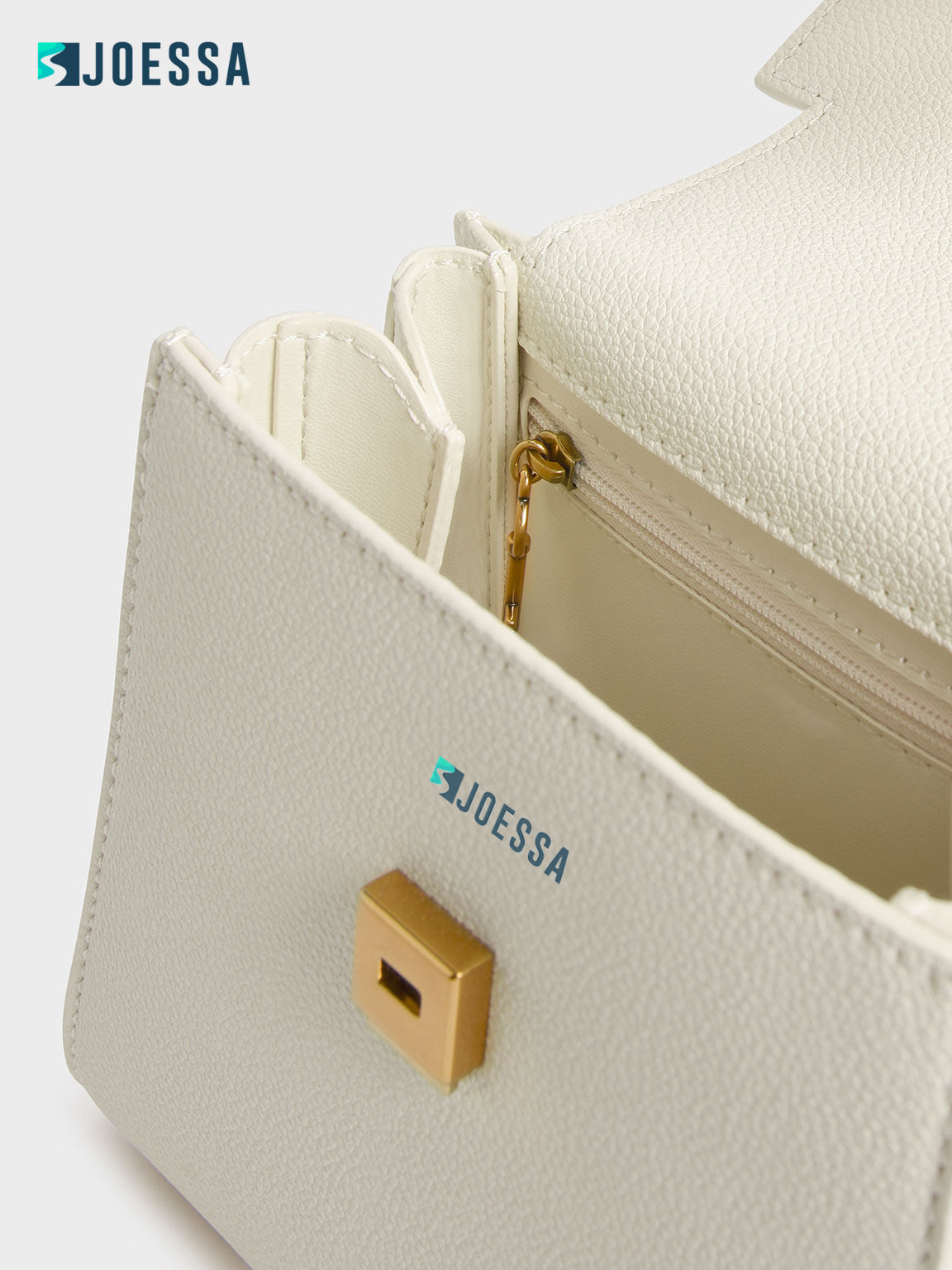 JOESSA™- Geometric Top Handle Chain-Link Bag - Cream